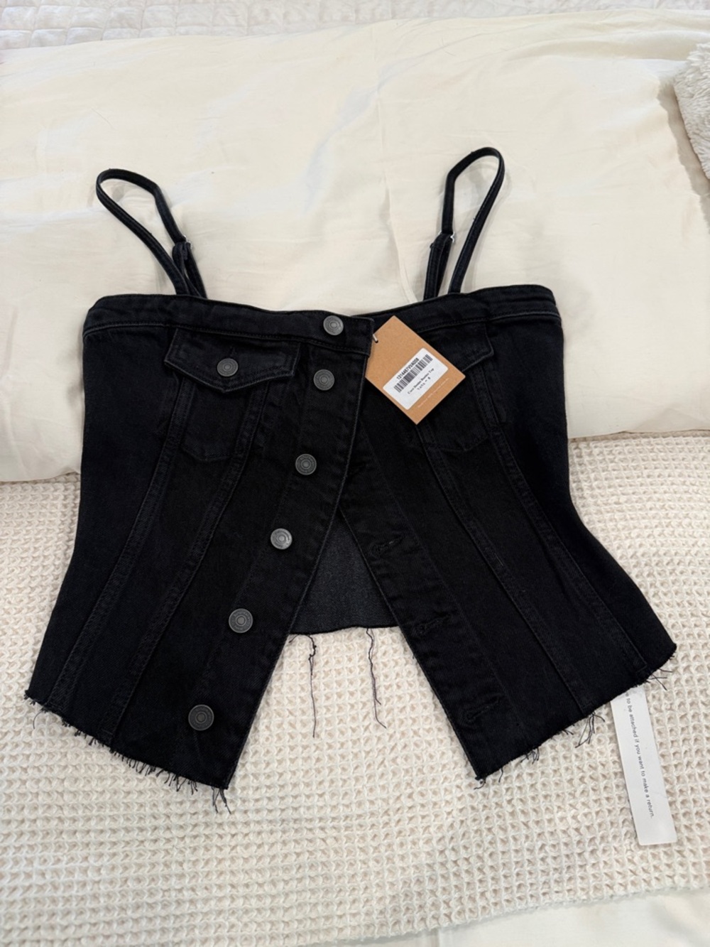Reformation Black Denim Corset Tank Top
